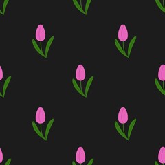 seamless pattern with pink flowers. kawaii design. 