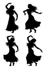 Belly Dancer Silhouette Collection of Elegant Middle Eastern Dance Poses with Flowing Movement – Transparent Background