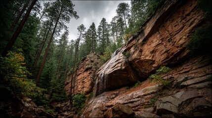 Serene Waterfall in Lush Forest Landscape
