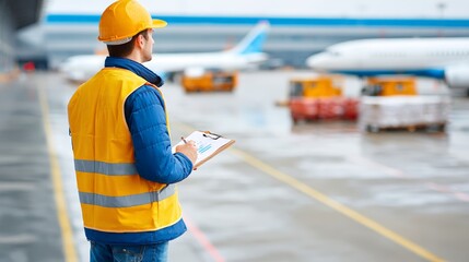 Airport Worker Overseeing Cargo Operations