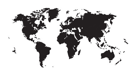Bold Black Vector Silhouette Map of the World for Global Events, Geographic Studies, and International Design Projects