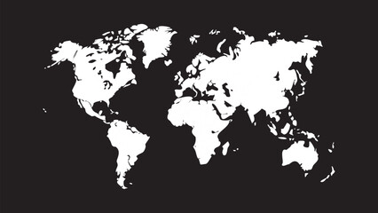 Minimalist White Vector Outline Map of the World on Black Background for Global Awareness, Travel Guides, and International Design Projects