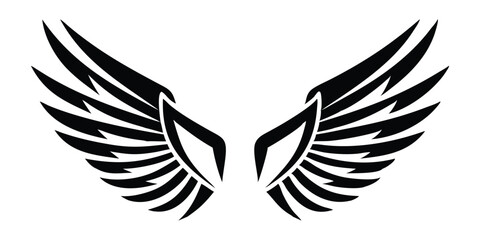 Bold Black Vector Silhouette Icon of Wings for Freedom Designs, Aviation Graphics, and Creative Artistic Projects