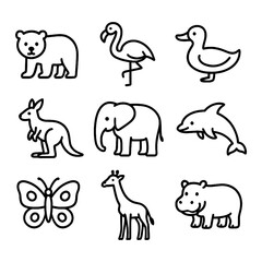 Cute Animal Doodle Collection in Hand Drawn Childlike Scribble Style – Transparent Background