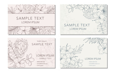 Floral Business Card Template. Invitation and Announcement Design. Elegant Botanical Card. Floral Line Art Drawing.  Delicate business card layout.  Vector Template for Business. Floral Background