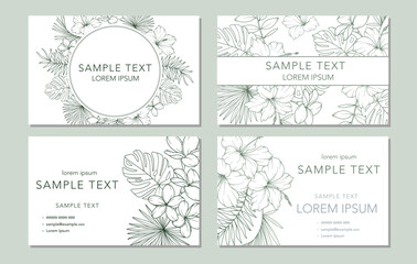 Floral Business Card Template. Invitation and Announcement Design. Elegant Botanical Card. Floral Line Art Drawing.  Delicate business card layout.  Vector Template for Business. Floral Background