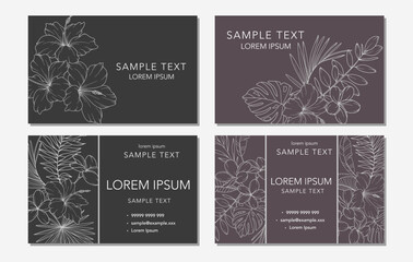 Floral Business Card Template. Invitation and Announcement Design. Elegant Botanical Card. Floral Line Art Drawing.  Delicate business card layout.  Vector Template for Business. Floral Background