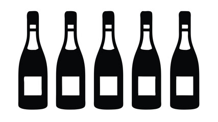 Black Silhouette Champagne Bottle Vector Icon Set for Celebration Design Projects