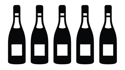 Black Silhouette Champagne Bottle Vector Icon Set for Celebration Design Projects