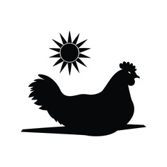 Black Silhouette of Hen Nesting Under the Sun, Illustration, Graphic Design