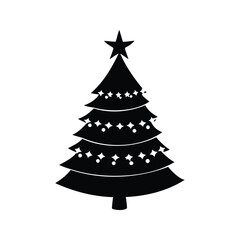 Festive Christmas Tree Silhouette Adorned with Sparkling Lights and a Star