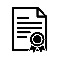 Simple vector icon illustration depicting a certificate, license, or official document with an award seal or medal. 