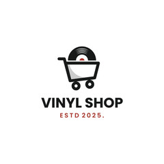 Vinyl shop logo design, Vinyl with shopping cart logo concept