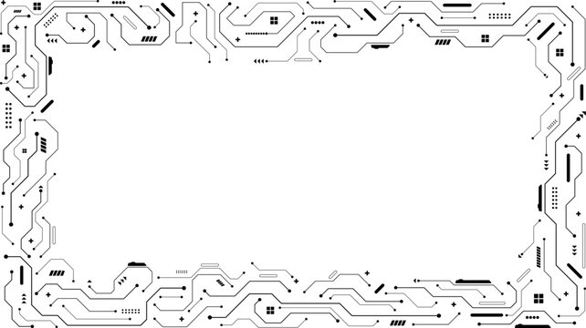 black circuit connection with electronic components frame template