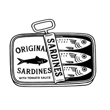 Sardines line art, sardines, sardine in a can