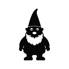 Black and White Silhouette of a Cartoon Gnome with a Pointed Hat