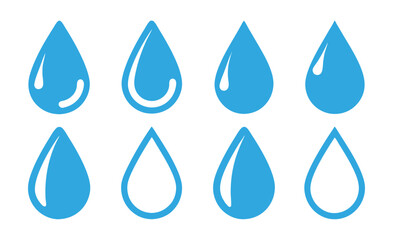 Blue Gradient Water Drop Vector Icon Set for Nature Design Projects