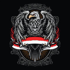 eagle holding red white flag illustration