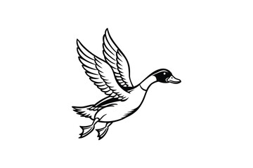 Obraz premium Flying Duck Illustration in Black and White Silhouette