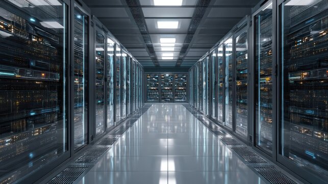 Modern server room corridor data center network technology digital infrastructure - Powered by Adobe