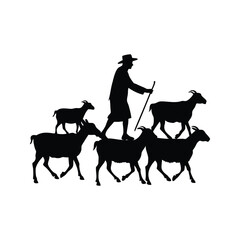 Silhouette of a Shepherd Leading a Flock of Goats across the Land