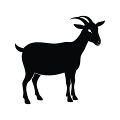 Silhouette of a majestic goat standing gracefully against a pristine white background