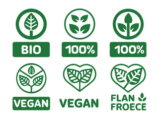 Eco-Friendly Vector Icon Set with Green Organic Labels