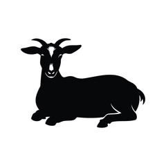 Monochrome Silhouette Depiction of a Resting Goat Against a Plain Background