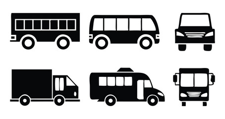 Sleek Black Vector Vehicle Icon Set for Transport Design