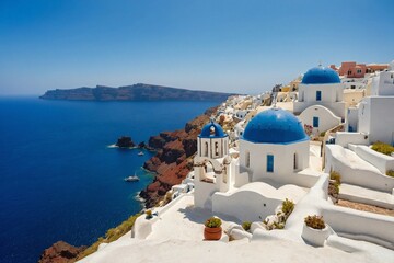 Fototapeta premium White architecture of Oia village on Santorini island, Greece
