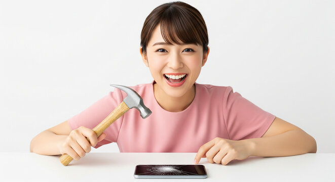 不倫・浮気がバレた彼氏・夫を笑顔で詰める：スマートフォンを壊す女性
