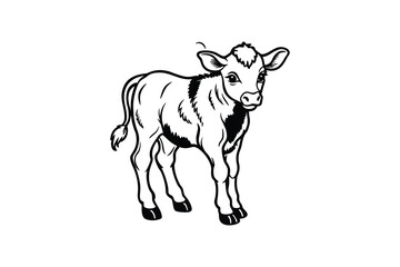 Fototapeta premium Cute Calf Standing Isolated on White Background in Silhouette