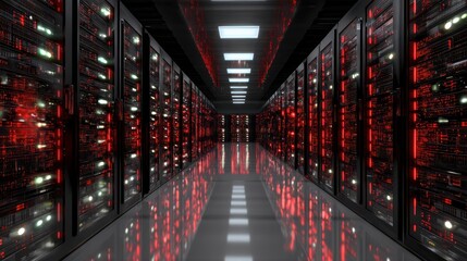 Modern server room red lit servers data center technology network digital