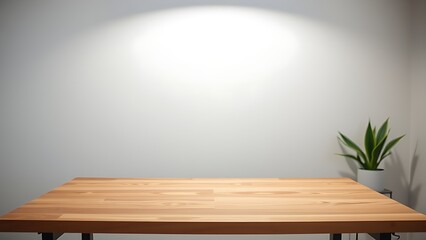 A minimalist wooden desk with a clean, uncluttered surface, radiating modern simplicity.