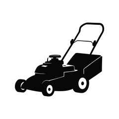 Monochrome silhouette lawn mower for garden maintenance and yard work