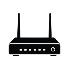 Black and white router icon for wireless internet connectivity networks