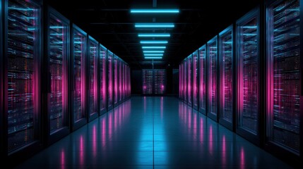 Neon servers data center technology digital network computing