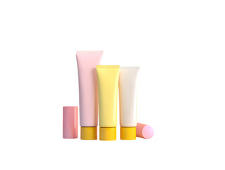 Pastel Pink and Yellow Cosmetic Tubes on a Two Tone Background on white background