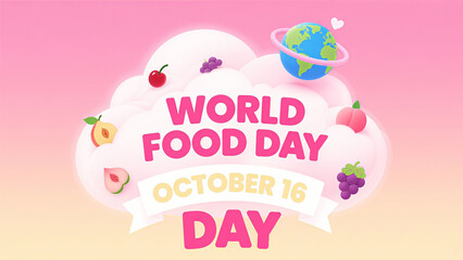 Clouds, fruits, and earth elements represent the sweetness, childlike charm, and global relevance of World Food Day, used for children's activities and creative promotion scenes.