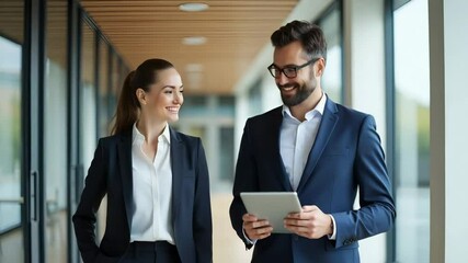 Dynamic Business Partnership: Happy Executives Collaborating on Financial Projects in Modern Office - Stock Photo Concept with Space for Text - Powered by Adobe