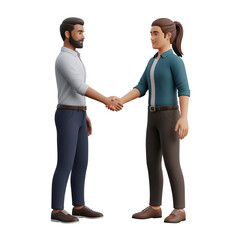 Business deal confirmed with a firm handshake between a man and woman, a 3D render with transparent background great for professional concepts and partnerships.