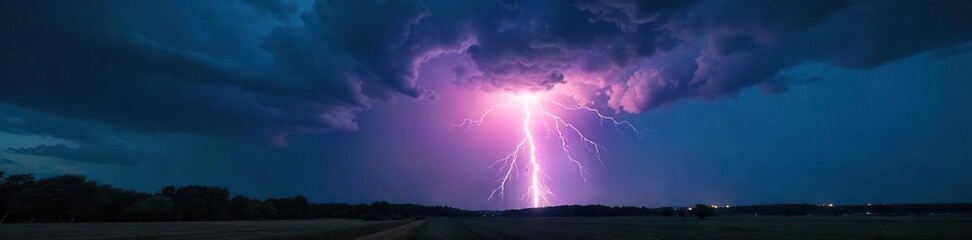 Breathtaking Storm Intense Lightning Illuminates Dark Landscape, Raw Power of Nature Captured in Dramatic Night Photography