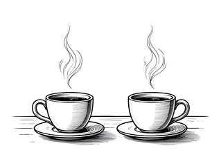 Obraz premium Two cups of coffee hot coffee coffee break coffee time coffee lover coffee art coffee drawing sketch