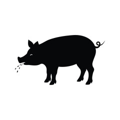 Silhouette of a pig with drops coming from its mouth on white