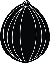 Single whole nutmeg silhouette black and white illustration