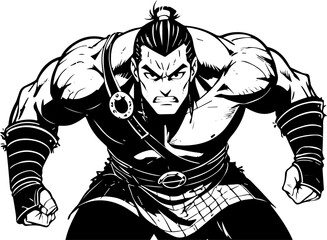 Lineart drawing, ancient warrior in full medieval armor, standing strong and battle-hardened, heroic male figure with muscular build, epic fantasy, tattoo art,lineart,manga,anime