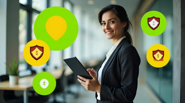 Empowered Hispanic Female Executive with Tablet: Symbolizing Innovation, Leadership, and Growth in a Corporate Environment - Vector Illustration