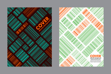 Vector abstract background featuring two tone color line patterns arranged in modular blocks. Inspired by barcode aesthetics with a playful twist perfect for covers, digital artwork, and posters.