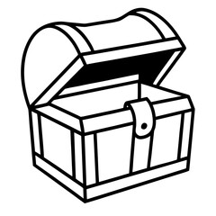 Treasure chest opened line art vector illustration