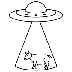 UFO Abducting Cow line art vector illustration